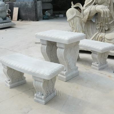 China Modern Garden Outdoor Decorative Stone Hand Carved White Marble Table And Benches for sale