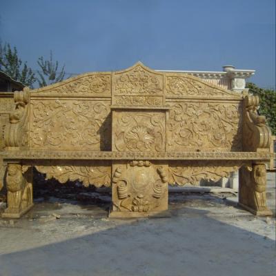 China Modern Popular Hand Carved Carved Yellow Marble Outdoor Stone Bench For Garden for sale