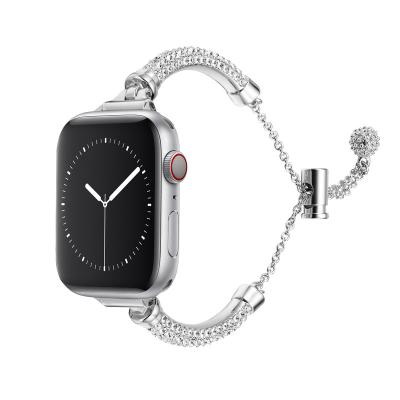 China Fashion Suitable For iPhone Watch Band iWatch Cylindrical Stainless Steel Material Bracelets Full Of Diamonds Watch Bracelet 38 40mm 45mm for sale