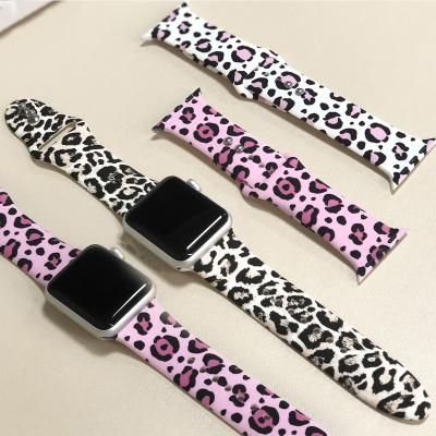 China Silicone Silicone For iPhone Watch Bands Silicone Sport Strap Pattern Silicone Printed Leopard Print 45mm 41mm 44mm 42mm 40mm 38mm for sale