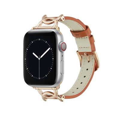 China Fashion Zinc Alloy X Chain PU Leather Zinc Alloy X Chain Watch Band For iPhone 8 Watch 7 6 5 4 Se 3 Wrist Strap For iWatch 38 40 41 42 44 45mm for sale