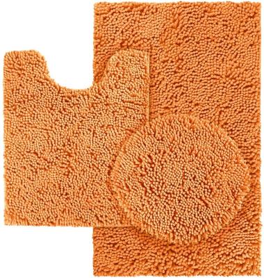 China Stain Resistant 3 Pcs Set Anti-Slip Bathroom Mat Chenille Bathroom Rug Microfiber Non Slip Bath Mat for sale