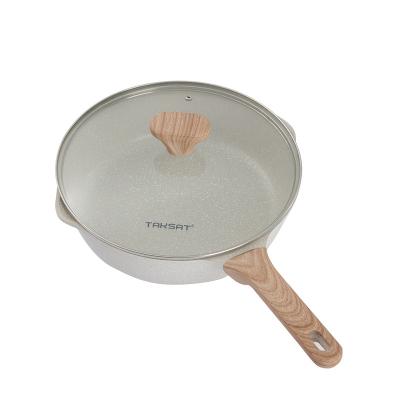 China American Style Maker Custom OEM Cast Aluminum Frying Pan 28CM Stick Non Coating Cookware Pans Sauté Pan With Wooden Handle for sale