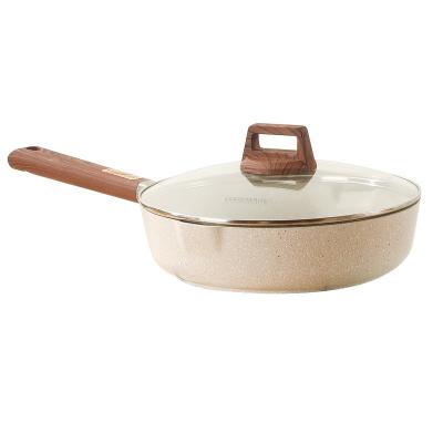 China Europe Custom Die Casting Household Cookware Aluminum Stick Frying Pan Non Frying Pan Medical Stone Frypan With Wooden Handle Wok Pans for sale