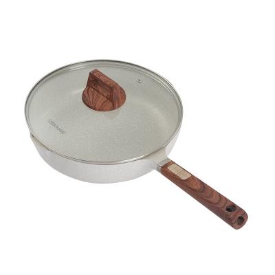 China Morden Luxury Factory Direct Wholesale Custom Aluminum Frying Pan Silicon Handle Wood Effect Granite Coating 28cm Frying Pan for sale