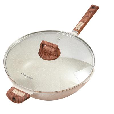 China 32cm Sustainable Wok Pan Induction Bottom Fryer Pan Stick Non Wok With Lid for sale