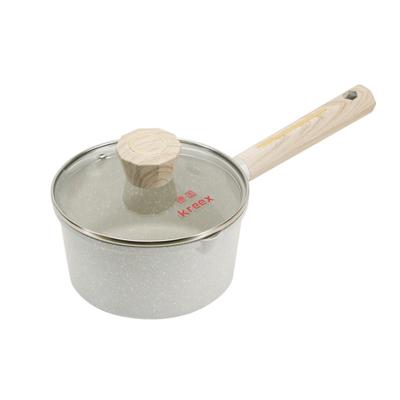 China Custom Viable Household Korean Kitchen Aluminum Nonstick 18cm Milk Pan Soup Pot With Wooden Handle Gas Induction Cooker for sale