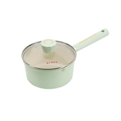 China Wholesale Viable Mini Milk Pot Aluminum Nonstick Soup Pot 18cm Casserole Soup Pot With Wooden Handle Gas Induction Cooker for sale