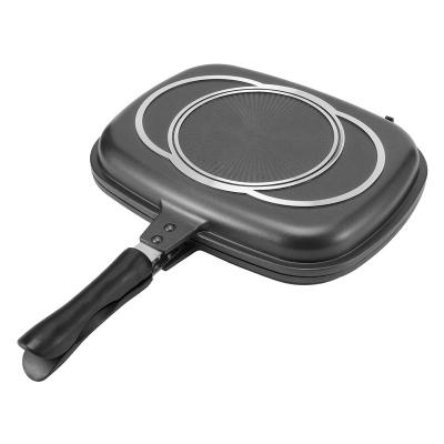 China Portable Double Sided Frying Pan Portable Non-Stick Aluminum BBQ Pan for sale