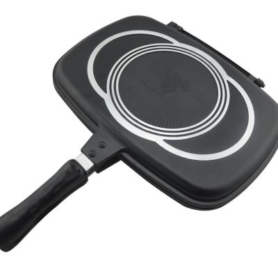 China Viable Non-stick Coating Double Grill Pan Rectangular Grill Frying Pan with Magnetic Bakelite Handle for sale