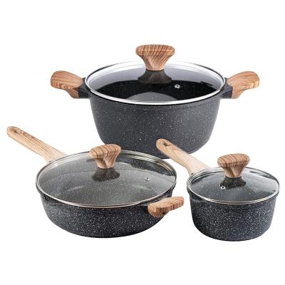 China Sustainable 6 Pcs Aluminum Nonstick Induction Granite Coating Custom Cookware Set for sale