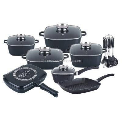 China Sustainable Non-Stick Aluminum Black Square Cookware Set Casserole Pans Pots Sets for sale