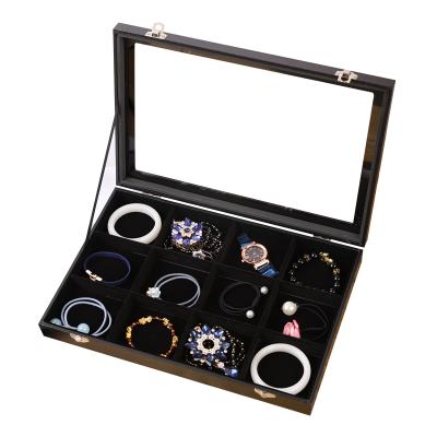 China Packaging Jewelry Display Glass Window Display 12 Slot Jade Bangle Bracelet Storage Box for sale