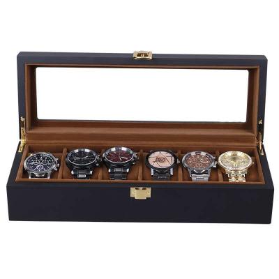 China Wholesale Black Matte Watch Storage Display Box Factory Stain Watch Box 6 Slot Watch Storage Display Box for sale