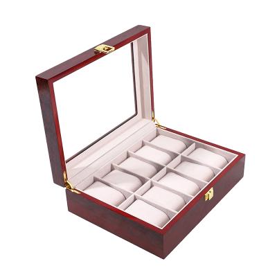 China Ready Running Mahogany Texture 10 Slot Open Window 12 Slot Watch Box Flip Slot Watch Storage Display Case for sale