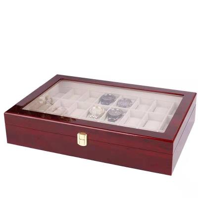 China Wholesale Large Capacity Stain Watch Storage Display Mahogany Texture 24 Slot Wooden Watch Display Box for sale