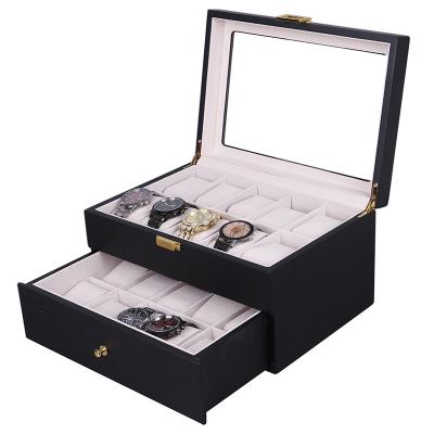 China Double-Layer Matte Wood Watch Storage Box Slot Watch Storage Display Box Black Paint 20 Wooden Box for sale