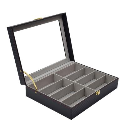 China Black Carbon Fiber Watch Storage Display PU Leather Case 6 8 Slot Glass Case 3 Slot Glass Watch Storage Box for sale