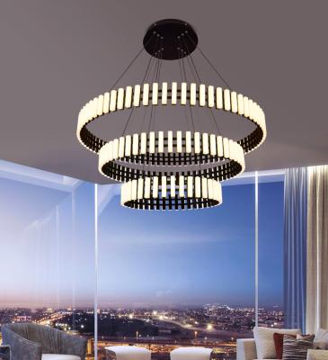 China Piano Design New Design Metal Ring Modern LED Round Chandelier Circle Pendant Light Acrylic and metal DIY designer for sale