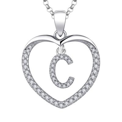 China Hot Selling Custom Zircon Heart Anti Tarnish 925 Sterling Silver Letter Pendants For Men And Women Hip Hop Jewelry for sale