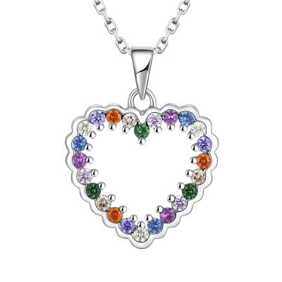 China 2021 Romantic Valentine Design For Heart Colorful Stone Multicolor Rainbow Multicolor Stone Lover Fashion Jewelry Gift Jewelry CZ Pendant Necklace for sale