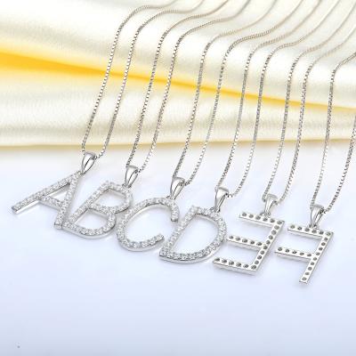 China Adjustable Fashion Zircon 925 Silver Rhodium Plated Chain Jewelry Initials Letter A - Z HIP POP Fashion Necklace For Women Gift for sale