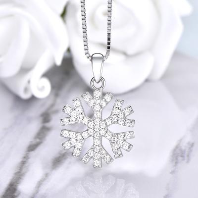 China 925 Sterling Silver Cubic Zirconia Winter Romantic Snowflake Gift 925 Christmas Jewelry Pendant Necklace for sale