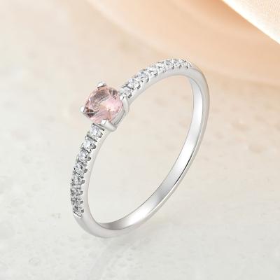 China Anti Tarnish Style Simple Pink Round Ring 925 Sterling Silver Ring For Women Diamond Ring Jewelry for sale