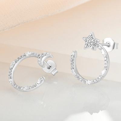 China Anti Tarnish CC Earring Irregular Women 2021 New Fashion Classic Style Moon And Star Open Circle Earring for sale