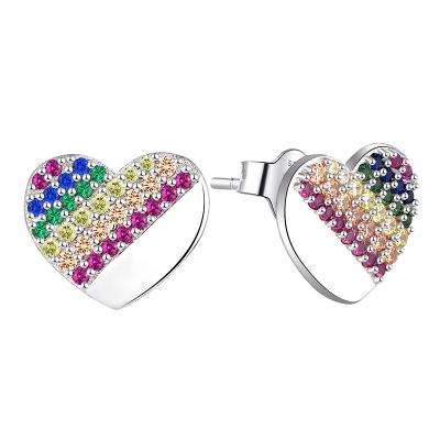 China 925 Sterling Silver TRENDY Colorful Mini Rainbow CZ Stud Earrings For Women Jewelry for sale