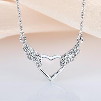 China Anti Tarnish Customized Valentine Day Love Heart Angle Wings Couple Pendants For Jewelry Heart Stone Necklace for sale