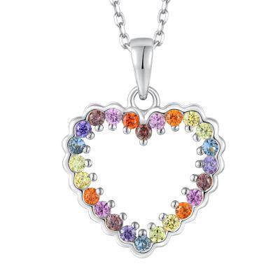 China 2021 Love Heart Valentine's Day Rainbow Zircon Current Necklace Fashion Trendy Colorful Multicolor Pendant Necklace For Women Girls for sale