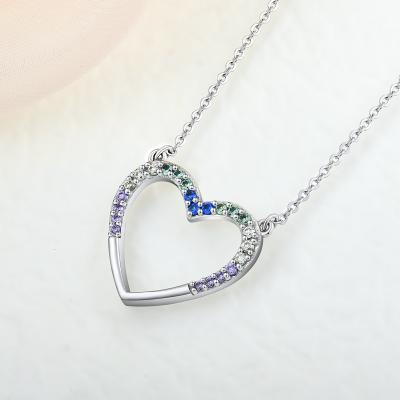 China Anti Tarnish Valentine's Day Love CZ Heart Halskette Long Chain 925 Sterling Silver Pendant Necklace 925 For Women 2021 for sale