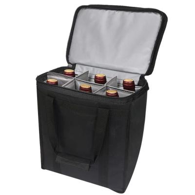 China Cooler 6 Bottle Wine Carrier Insulated Travel Picnic Wine Beer Padded Carry Cooler Tote Bag With Handle for sale