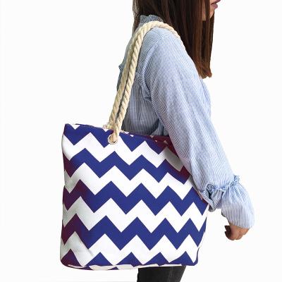 China 2017 Fashion Custom Logo Ladies Canvas Handbags Stripe Beach Bag With Rope Handle for sale