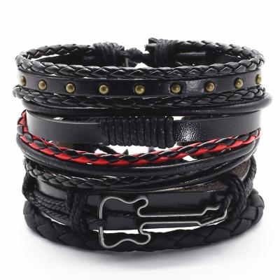 China Wholesale Custom Hiphop Alloy Feather DIY 6pcs Leather Bracelet For Man for sale