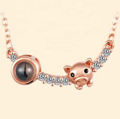 China Romantic Rose Gold Silver Crystal Pig 100 Tongues Projection Necklace Fashion Jewelry Gift I Love You for sale