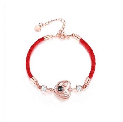 China Valentines Day Gift Jewelry Heart Antlers Shape Red Black Strings Tongue Projection Silver Romantic Bracelets The 100 I Love You for sale