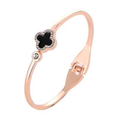 China Cuff Bracelet Fashion Classic Alloy Four Leaf Clover Rhinestone Open Cuff Bracelet Open Bangle Bracelet for sale