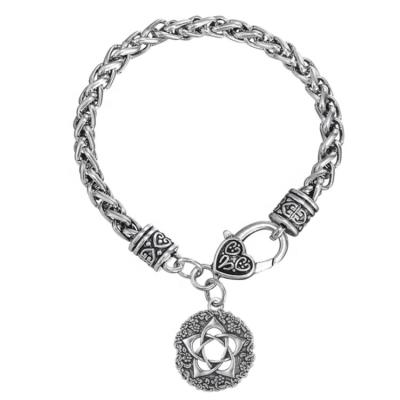 China Metal Chain Bracelet Mexico Style Antique Silver Alloy Heart Link And Flower Charm Chain Bracelet for sale