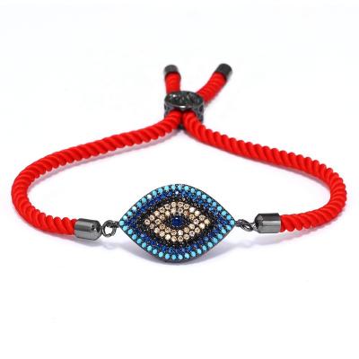 China Adjustable Size Women's Fashion Colorful Zirconia Devil's Eye Charm Cotton Rope Friendship Bracelet for sale