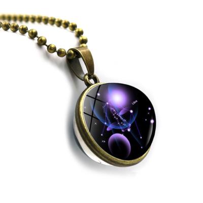 China CLASSIC Promotional Gift Jewelry Round 12 Zodiacs Pendant Glass Beads 12 Constellations Short Necklaces for sale