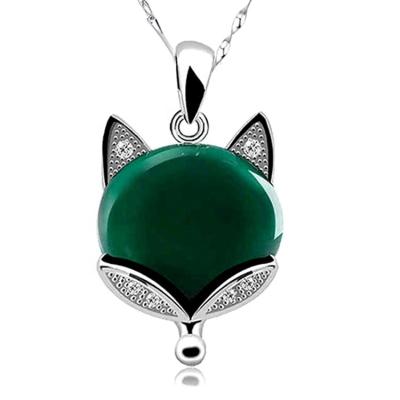 China Natural Emerald Gemstone Inlaid 925 Sterling Silver Fox Animal Pendant Necklace from 925 Sterling Silver Women's Stone for sale