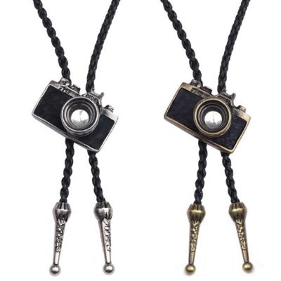 China Mens Womens Handmade Vintage Leather Rope Camera Cowhide Pendant Necklace for sale