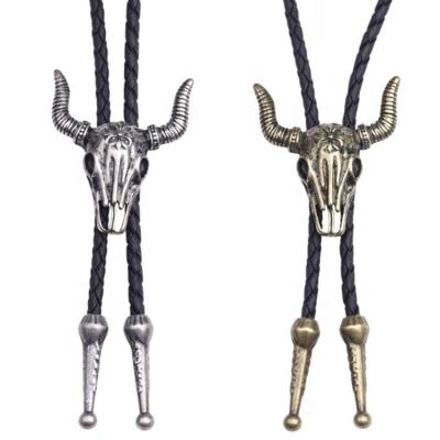 China Leather+Alloy Vintage Tribal Women Men Cow Head Alloy Leather Cowhide Rope Pendant Necklace for sale