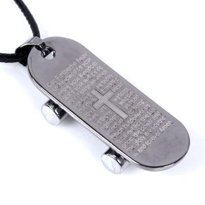 China Fashion Titanium Steel Titanium Steel Embossed Words Cross Skateboard Pendant Necklace for sale