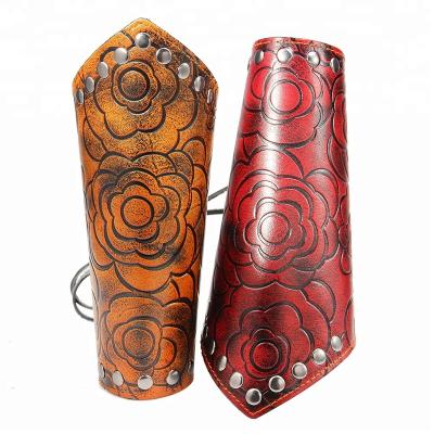 China Genuine leather+metal retro big rose flower embossed leather wrist support for men women tv series movie costume accessories for sale