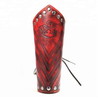 China Genuine Leather Vintage Metal Studded Costume Drama Wrap Cuff Bracer Leather Wrist Wraps Wrist Guard for sale