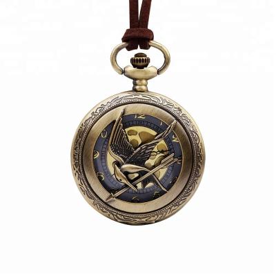 China Fashion Mens Womens Antique Leather Rope Charm Antique Bird Bronze Pocket Watch for sale