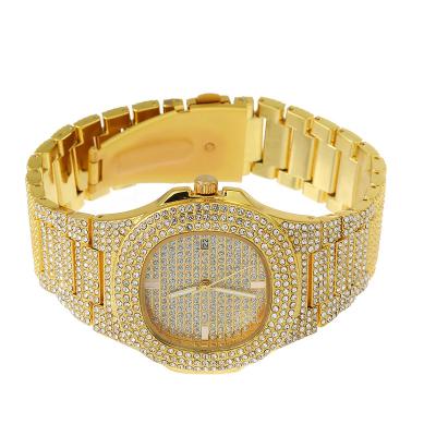 China High End Bling Bling Hip Hop Auto Date Custom Stainless Steel Iced Out Full Diamond Quartz Watches for sale